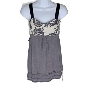 Lululemon Tank Top Womens 6 Black White Lace Bodice Babydoll Adjustable Straps